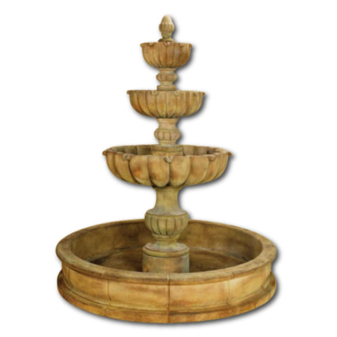Urbino Grande Tall Three Tier Pond Fountain Yellow Plain White Background