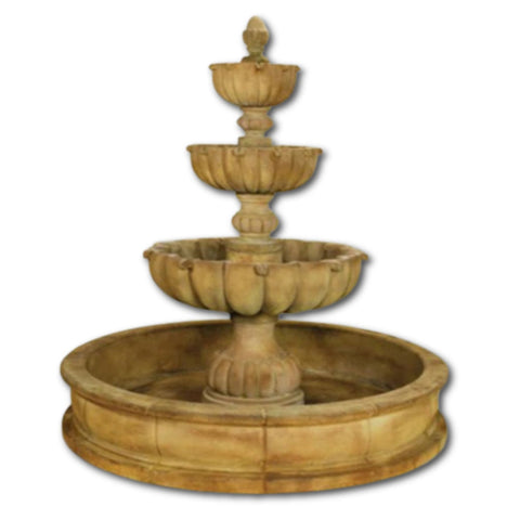 Urbino Grande Three Tier Pond Fountain With Plain White Background