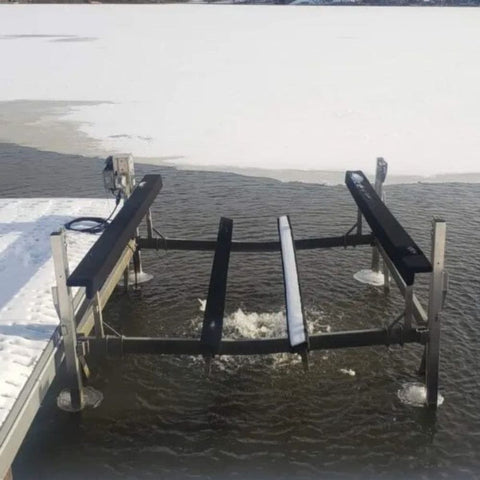 Vanguard Pond Spa Surface Aerator/De-Icer On The Water Next To A Dock