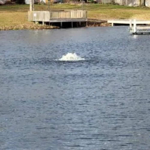 Vanguard Pond Spa Surface Aerator/De-Icer On The Water With A Dock Behind It