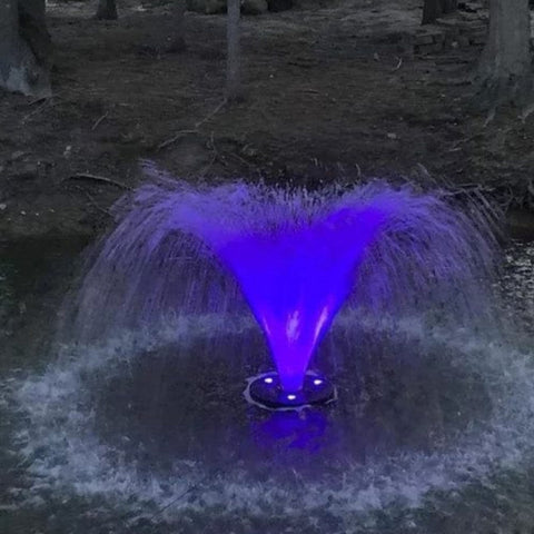 Vanguard Color Changing Fountain LED Lights Detailed View With Bright Purple Lights At Night