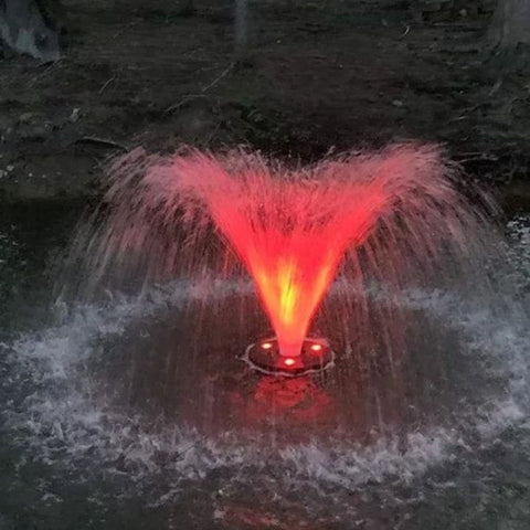 Vanguard Color Changing Fountain LED Lights Front View With Bright Red LED Lights At Night