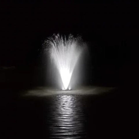 Vanguard Hydro Torque Series Floating Lake Fountain Nighttime Waterscape With Illuminated White Light