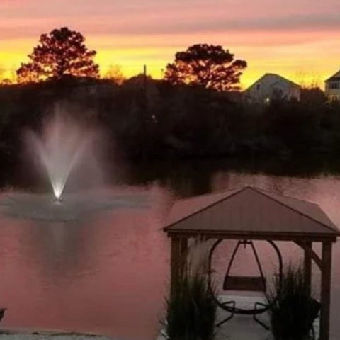 Vanguard Hydro Torque Series Floating Lake Fountain Sunset Lake View With Gazebo Silhouette