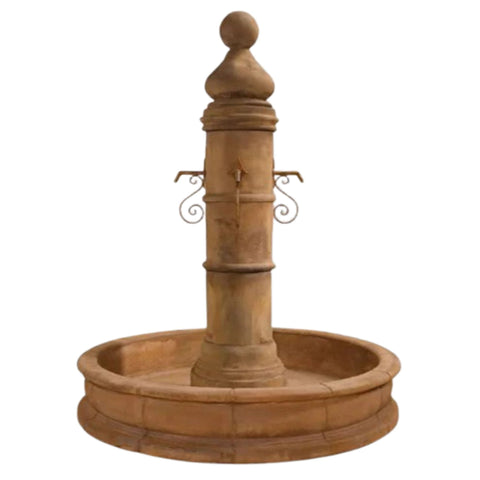 Ventoux Fountain with 66Inch Round Pond For Rustic Iron Spouts With  Plain White Background  