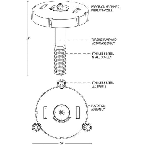 Vertex Vertical TriTier Pond Fountain Details Diagram