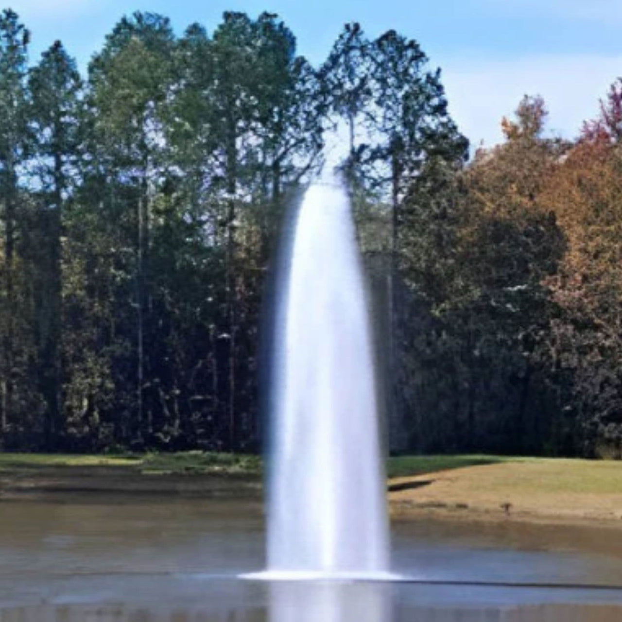 Vertex GeyserJet Pond Fountain Water Soars With Big Trees Behind