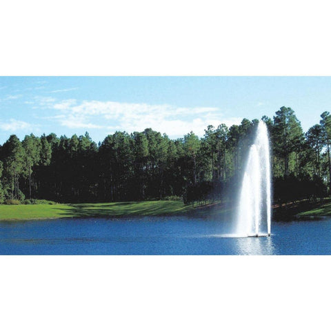 Vertex Tripod Pond Fountain With Tall Green Trees Behind