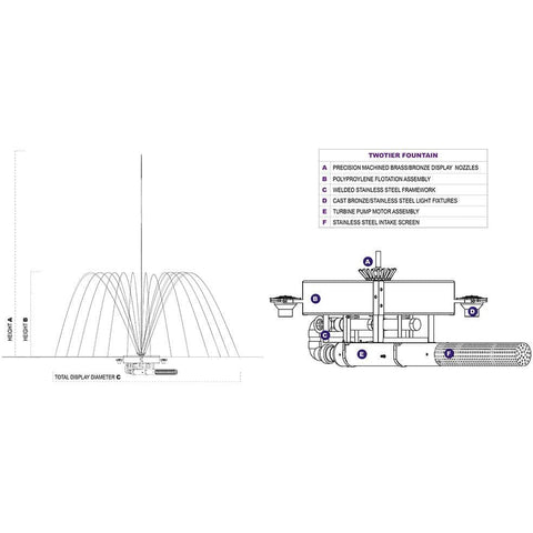 Vertex TwoTier Floating Pond Fountain Detailed Diagrams