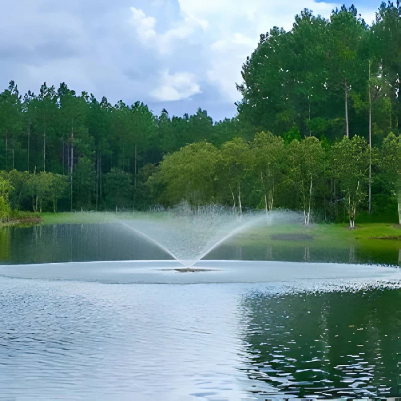 Vertex Vertical FunnelJet Floating Fountain With Green Trees At Back