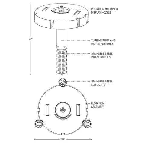 Vertical FunnelJet Pond Fountain Detailed Diagram