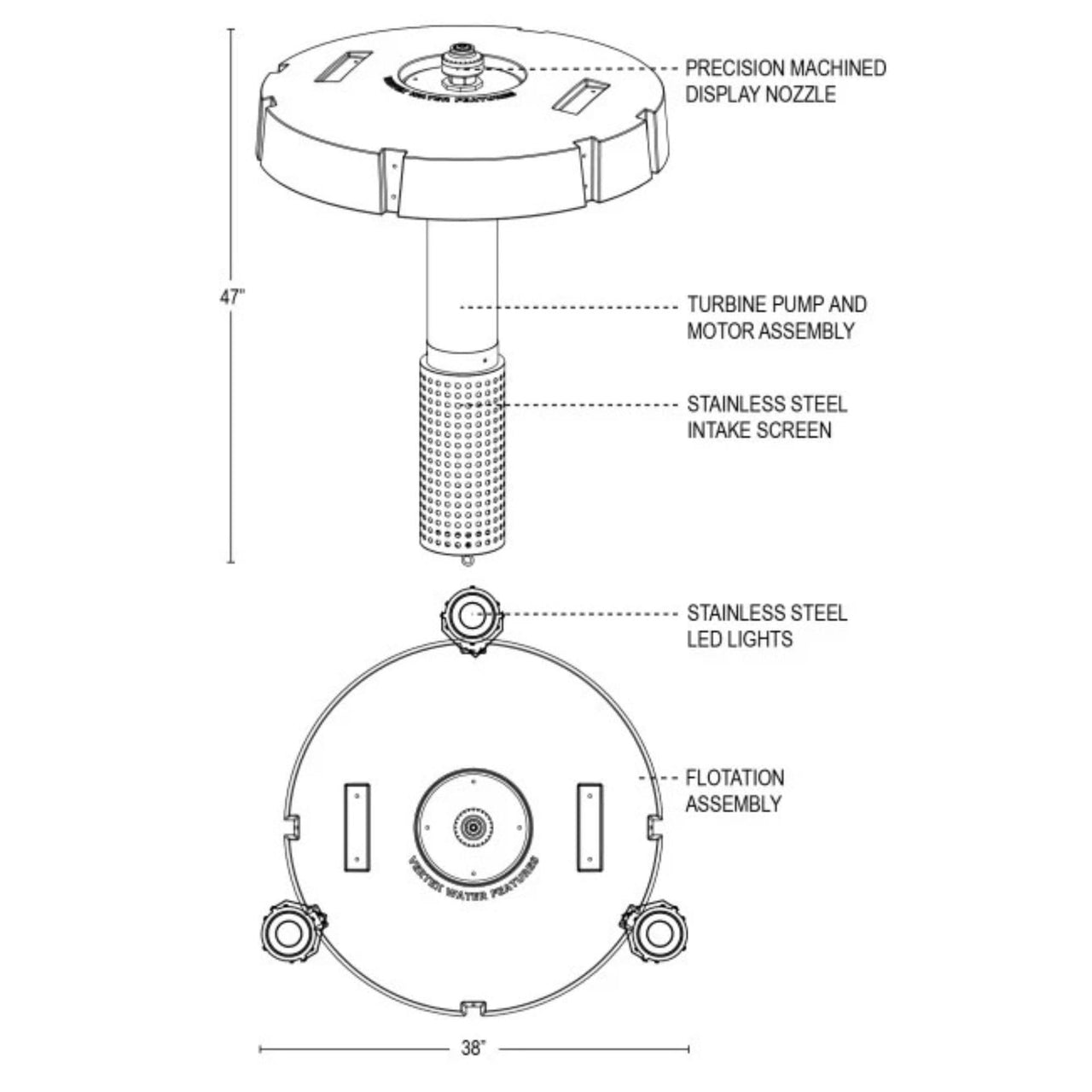 Vertical FunnelJet Pond Fountain Detailed Diagram