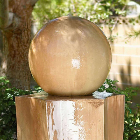 Vortex With Ball Outdoor Water Fountain By Gist Close-up View With Big Trunk Backdrop