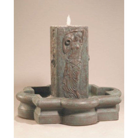 Water Maiden Outdoor Fountain in Quatrefoil Basin With Colored Background