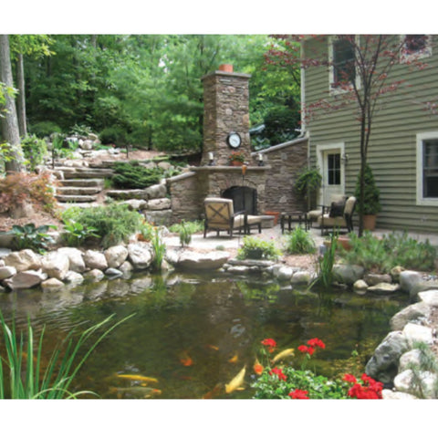 Large Pond Kit by EasyPro koi pond beside a green house