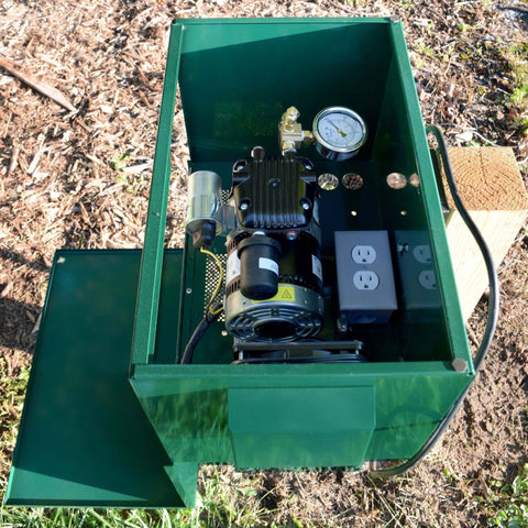 PA34 pond aerator in a post mount cabinet on pondside ground